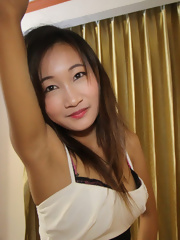 Cute Thai babe with tiny body and pussy gets naked for John